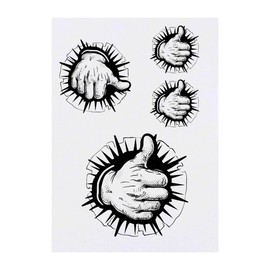 4 x 'Thumbs Up' Temporary Tattoos - Water Resistant, Skin-Safe, Non-Toxic Transfers, Mixed Sizes (TO00076364)