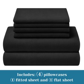 BYSURE Jersey Knit Queen Sheet Set 6 Pieces, Stretch Super Soft and Wrinkle-Free Bed Sheets, Spandex Blend with 18-inch Deep Pocket, Black
