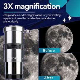Svbony SV137 Barlow 3X, 1.25 Inch Metal Barlow Lens, Achromatic FMC Telescopic Lens for Planet Observation, Astrophotography