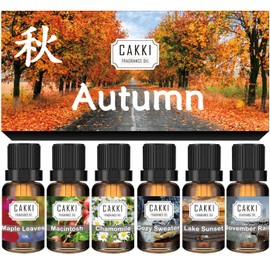 Autumn Essential Oils for Diffusers for Home, CAKKI Fragrance Oils Set, 6 Fall Scents, Natural Aromatherapy Oils, for Candles Making, for Soaps Making, for Humidifiers, 6x10 ml