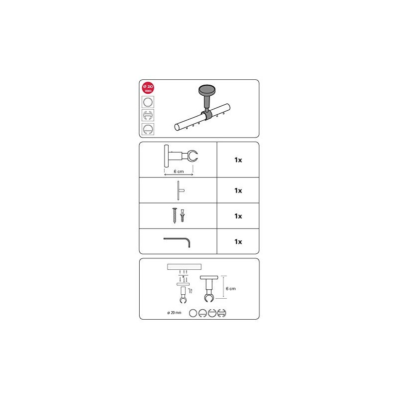 GARDINIA Ceiling Support for Curtain Rod, with Metal Mounting Plate,