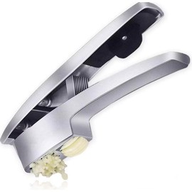 2-in-1 Garlic Press and Slicer with Built-In Cleaner, Convenient Kitchen Tool with Ergonomic Handle for Effortless Mincing and Slicing, Durable and Dishwasher Safe Aluminum Alloy, Silver