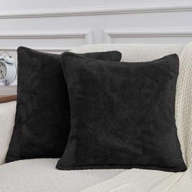 YIYEA Faux Fur Pillow Cases King Size Set of 2, Luxury Ultra Soft Fuzzy Pillowcases, Fluffy Plush Velvet Pillow Covers with Zipper, Cozy Warmth and No Shedding, 18 x 18, Black