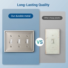 DEWENWILS Tripple Toggle Light Switch Cover, Metal Switch Plate Cover, Brushed Nickel, Pack of 2