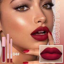KXmzeG Matte Lip Liner Lip Gloss Set, Long Lasting Waterproof Lip Gloss Set, Long-Lasting And Hydrating Beauty Daily Cosmetics Gift for Girls,High Pigment Not Easy to Lip Stains, Rich Red