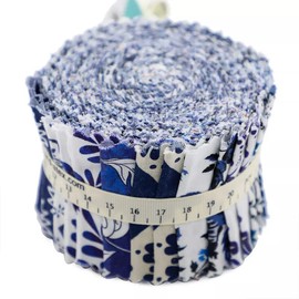 CraftsFabrics 2.5 x 44 inch 20pcs Pre-Cut Floral Blue & White Jelly Rolls Strips 100 Percent Cotton Fabric, Ideal for Quilting, Scrapbooking, Sewing, Arts & Crafts, Patchwork (CF20JL)