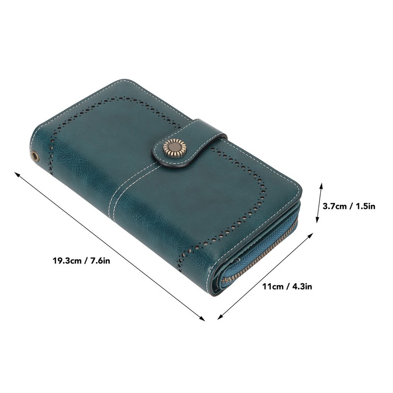 RFID Blocking Leather Wallet Large Capacity Double Snap Button Women