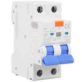 Behogan Fi Circuit Breaker 16 A 30 mA 2 Pole, 230 V 30 mA 1P+N Circuit Breaker 16 A, FI/LS Switch Type AC, RCBO 6KA Circuit Breaker AC with Leakage Current Protection, Overload Protection