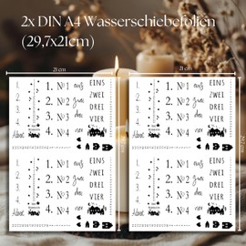 VILLA ROSA LOTTA - Kerzentattoos Weihnachten "Talin" Wasserschiebefolie Weihnachten Kerzentattoo Adventszahlen 1-4 für Kerzen | Kerzen Tattoo Kerzensticker 2x Din A4