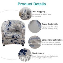 NILUOH Club Chair Slipcover 2 Piece Stretch Barrel Chair Covers Printed Tub Chair Slipcovers Soft Accent Armchair Sofa Protector for Living Room（Flowers 3）