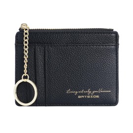 Sugeru Women's Mini Purse, Small PU Leather Purse with Zip, Many Compartments, Key Ring, Zipper Wallet with 8 Card Slots, Slim Minimalist Card Case, black, Women's Mini Wallet