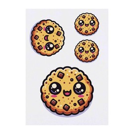 4 x 'Kawaii Cookie' Temporary Tattoos - Water Resistant, Skin-Safe, Non-Toxic Transfers, Mixed Sizes (TO00070670)