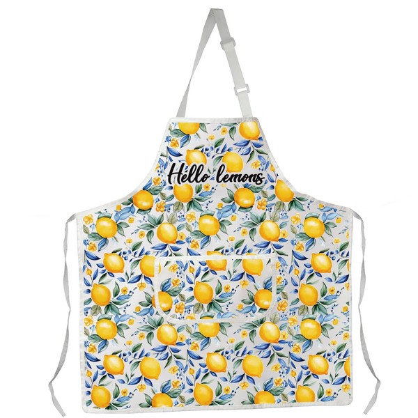 LEVLO Italian Blue Tiles And Lemons Kitchen Apron With Pocket