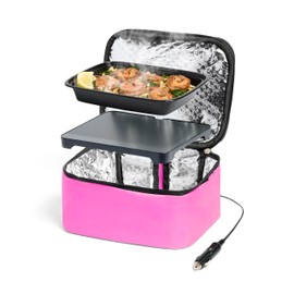 HOTLOGIC Mini XP Portable Electric Lunch Box Food Heater - Expandable Food Warmer Tote and Heated Lunchbox for Adults Work/Car/Home - Easily Cook, Reheat, and Keep Your Food Warm - PINK - 12V