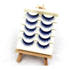 5Pairs Blue Fluffy False Eyelashes with Rhinestone 3D Faux Fake Eye Lashes for Women and Girls