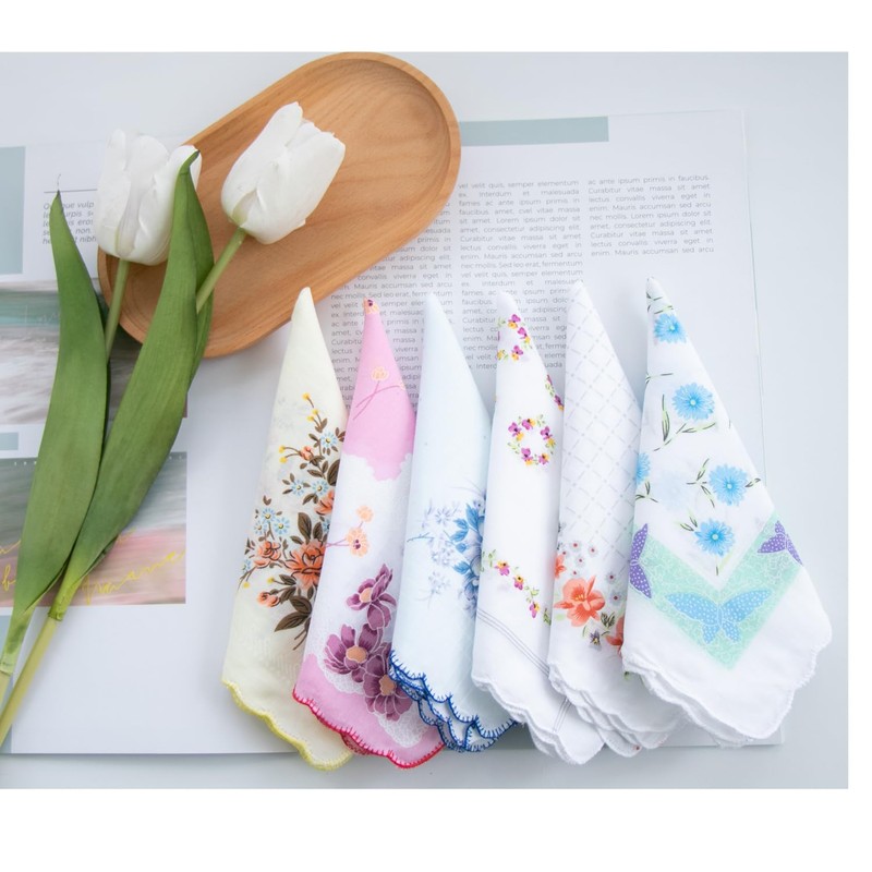 La closure Women's 100% Cotton Handkerchiefs Print Floral Handkerchief Assorted