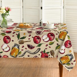 Horaldaily Rosh Hashana Tablecloth 52×70 Inch Rectangular, Jewish Shana Tova Apple Pomegranate Honey Food Washable Table Cover for Party Picnic Dinner Decor