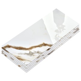 10-Sheet Subway Peel and Stick Backsplash, 12" x 24" Glossy Calacatta Gold Acrylic Self Adhesive Waterproof Wall Stickers, Stick on Tiles for Kitchen Bathroom Shower