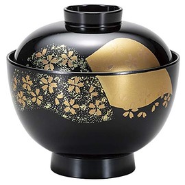 Setmono Hompo Black Kyoto Style Suction Bowl, Mountain Cherry Blossoms, 4.3 x 4.3 inches (11 x 11 cm)