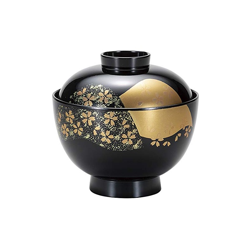 Setmono Hompo Black Kyoto Style Suction Bowl, Mountain Cherry Blossoms,