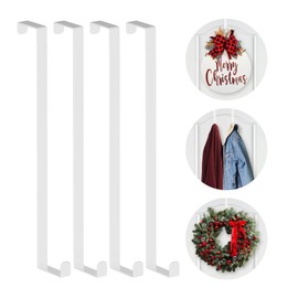 Booda Brand Over The Door Hooks 14-'', 4 Pack Upgraded Widen Hanger Hook Fits 1-3/4-'' & 1-3/8-''Door Widths, Z-Shaped Wreath Sturdy for Hanging Wreaths, Hats, Clothes (White)