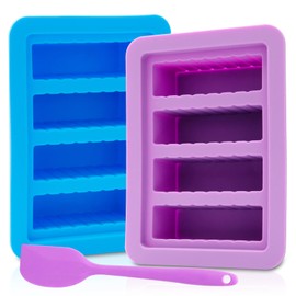 KeFanta 2 Packs Silicone Butter Mold, Butter Tray with Lid, Large Butter Maker with Silicone Spatula, Rectangle Container for Homemade Herbed Garlic Butter Brownies Soap Bar Energy Bar