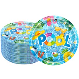 50Pcs Pool Party Supplies,Summer Pool Party Plates 7" Pool Paper Plates Summer Plates for Pool Theme Kids Summer,Beach Pool Party,luau Ball Water Tube Picnic Pool Birthday Party Decorations (Pool)