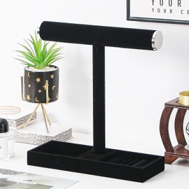 Coward Jewelry Organizer Stand, Velvet Necklace Bracelet Watch Ring Display Holder with Tray, Multi-use Jewelry Display Stand for Women (Black)