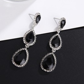 TOFBS Teardrop Dangle Earrings for Women Girls Crystal Cubic Zirconia Drop Hanging Earrings Hypoallergenic Trendy Statement Fashion Wedding Birthday Jewelry Gifts (Black)