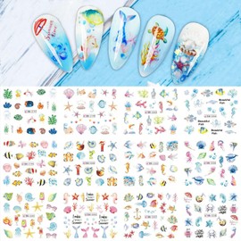 Ocean Nail Art Stickers,Summer Ocean Nail Art Water Decals Transfer Nail Supplies Summer Ocean Design Sticker for Women Acrylic Nail Decorations 12 Sheets