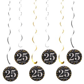 sourcing map 6pcs Black Hanging Swirls Decorations, 28" Plastic Spiral Streamers Ceiling Decoration, Twin Tails Party Swirls for 25th Birthday Party Decoration