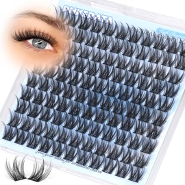 PHKERATA 12mm Wispy Lash Clusters Natural Cluster Eyelash Extensions DIY Individual Lashes C Curvature Eyelash Clusters for Daily Wear with Soft Lash Band