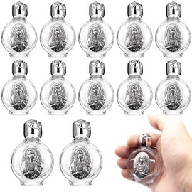 Glass Holy Water Bottles, Embossed Glass Silver 12 Pcs, 0.5 Fl Oz | Travel Empty Bottles, Girls Little Bottle, Church Decorations, Home Wedding, Portable Party Favors, Immaculate Heart of Mary