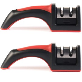 HUJI Professional Kitchen 2 Stage Chefs Knife Sharpener Help Repair, Restore, and Polish Blades with Soft Grip Safety Handle, Easy to Use (2, Two Stage Sharpener)
