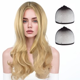 SSKHE Golden wavy middle - part wig for comfort and style, bringing out your charm easily on any occasion.