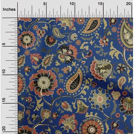 oneOone Velvet Blue Fabric Asian Suzani Sewing Fabric by The Yard Printed DIY Clothing Sewing Supplies 58 Inch Wide