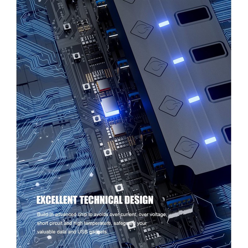 USB Hub 3.0, Eanetf 7 Port USB hub with LED