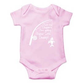 Pack My Diapers I 'm Going Fishing with Daddy - Funny Baby Essentials Bodysuit - Baby Outfit (Newborn, Pink)