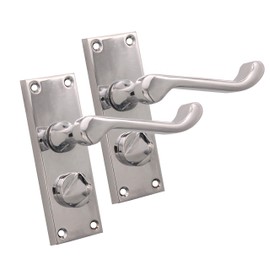 Infinity Decor Victorian Scroll Latch Lever Privacy Locking Door Handles in Brass/Satin/Chrome, Suitable for All Types of Bathrooms and Bedroom Doors 118x40mm Backplate (Polished Chrome)