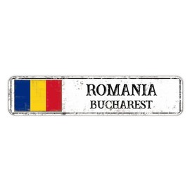 Romania Bucharest Beer Tin Metal Sign Patriotic Gift Custom City Tin Plaque Rustic Barks & Grill Tin Wall Art Sign Decoration For Office Home Restaurants Coffee Shop 4x18in