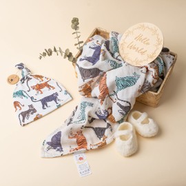 Miaoberry Juego de manta de muselina de algodón 100% orgánico, tigre crema, género neutro para niños y niñas, rayos de sol amarillos y naranjas, manta de recepción de recién nacidos, unisex