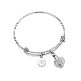 Cremation Urn Bracelet for Ashes, Heart Shaped Stainless Steel Memorial Cremation Jewelry for Women Men with Funnel Kit