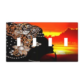 Black Girl African Women at Red Sunset Quad Toggle Light Switch Covers Decorative 4 Gang Wall Plate Electrical Faceplate Switchplate for Country Bathroom Bedroom Decor