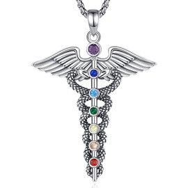 EUDORA Harmony Ball 925 Sterling Silver Caduceus Necklace for Women Men, Medical Symbol Rod of Asclepius Angel Wings Protector Pendant Jewelry Amulet Gift for Doctor Nurse, 20+2"