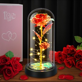 Oziral Crafttime Glass Rose Flower, Birthday and Holiday Gifts for Women, Led Lamp Artificial Eternal Crystal Rose Romantic Nightlight, Valentine's Day, Christmas, Anniversary, Mother's Day (Red)