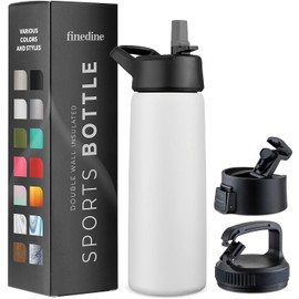 Triple-Insulated Stainless Steel Water Bottles with Straw, 25 Oz Reusable Insulated Water Bottles with 3 Lids, Metal Water Bottle for Travel, School, Sports, Gym/Men, Women & Kids (Pearly White)