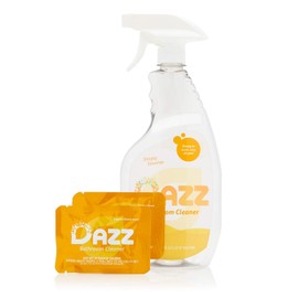 DAZZ Bathroom Cleaner Starter Kit (1 Reusable Spray Bottle, 2 Refills) Tile, Tub Shower, Countertop and Bathroom Surfaces - All Natural, Eco Friendly, Non Toxic - Safe for Kids & Pets