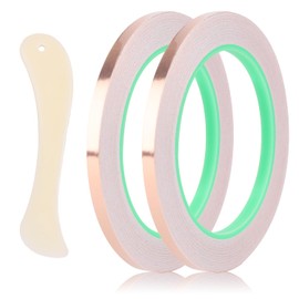 XIHIRCD 2 Rolls Copper Foil Tape, 0.5 cm Wide Copper Foil Tape, Double-Sided Conductive Tape with Plastic Scraper for Stained Glass, Electrical Repair Paper, Circuits, Crafts