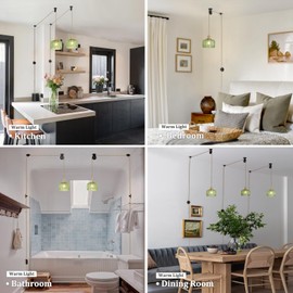 Shenmoyl Plug in Pendant Light Hanging Light Fixture Corded On/Off Switch Brass Pendant Light with Green Striped Glass Lampshade for Bedroom Living Room Kitchen Island