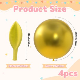 36 inch Metallic Gold Giant Balloons, 4pcs large latex round balloons for Photo Shoot, balloons garland or arch as wedding decorations, retirement party,baby shower party,birthday decorations